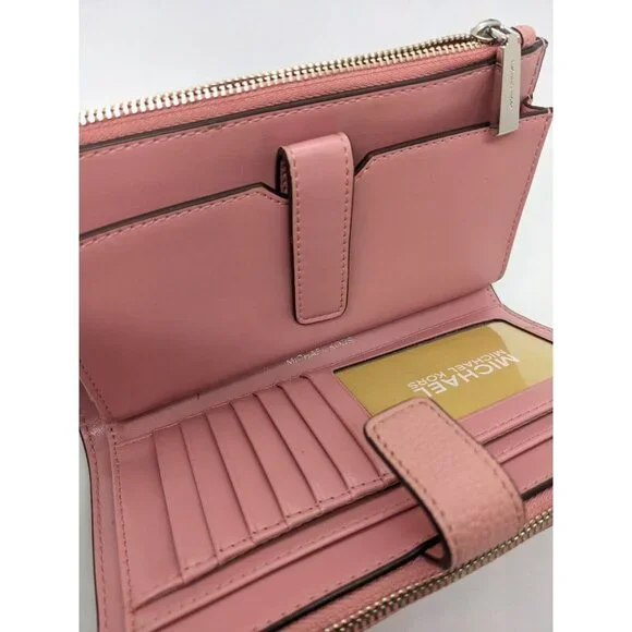 MICHAEL KORS Adele Jet Set logo double zip leather phone wallet wristlet (Used) - Picture 7 of 13